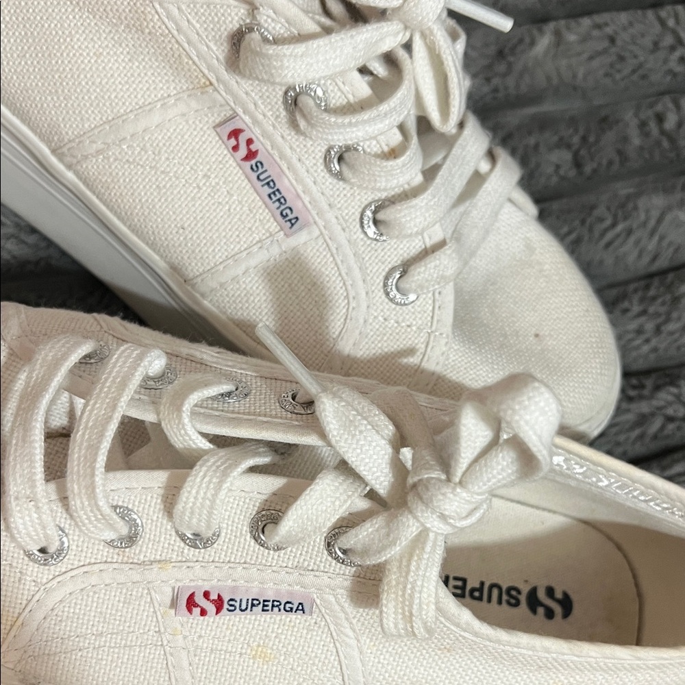 Superga Cream Platform Canvas Sneakers for Women - Picture 9 of 11